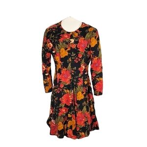 Designer Vintage Warren at Saks Fifth Avenue Black Floral Dress